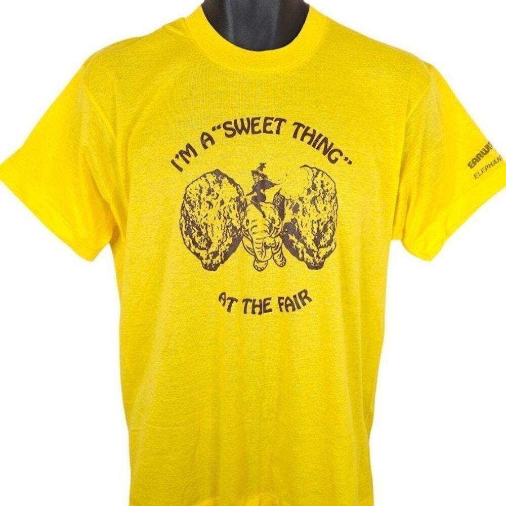 Vintage Earwitch Elephant Ears T Shirt Mens Size Medium Yellow 80s Made In USA